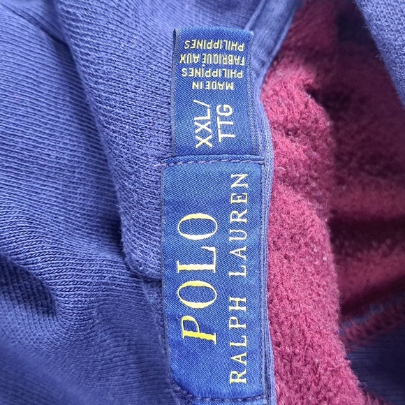Polo Ralph Lauren burgundy & navy chunky faded 2XL pullover hoodie sweatshirt - Picture 8 of 9